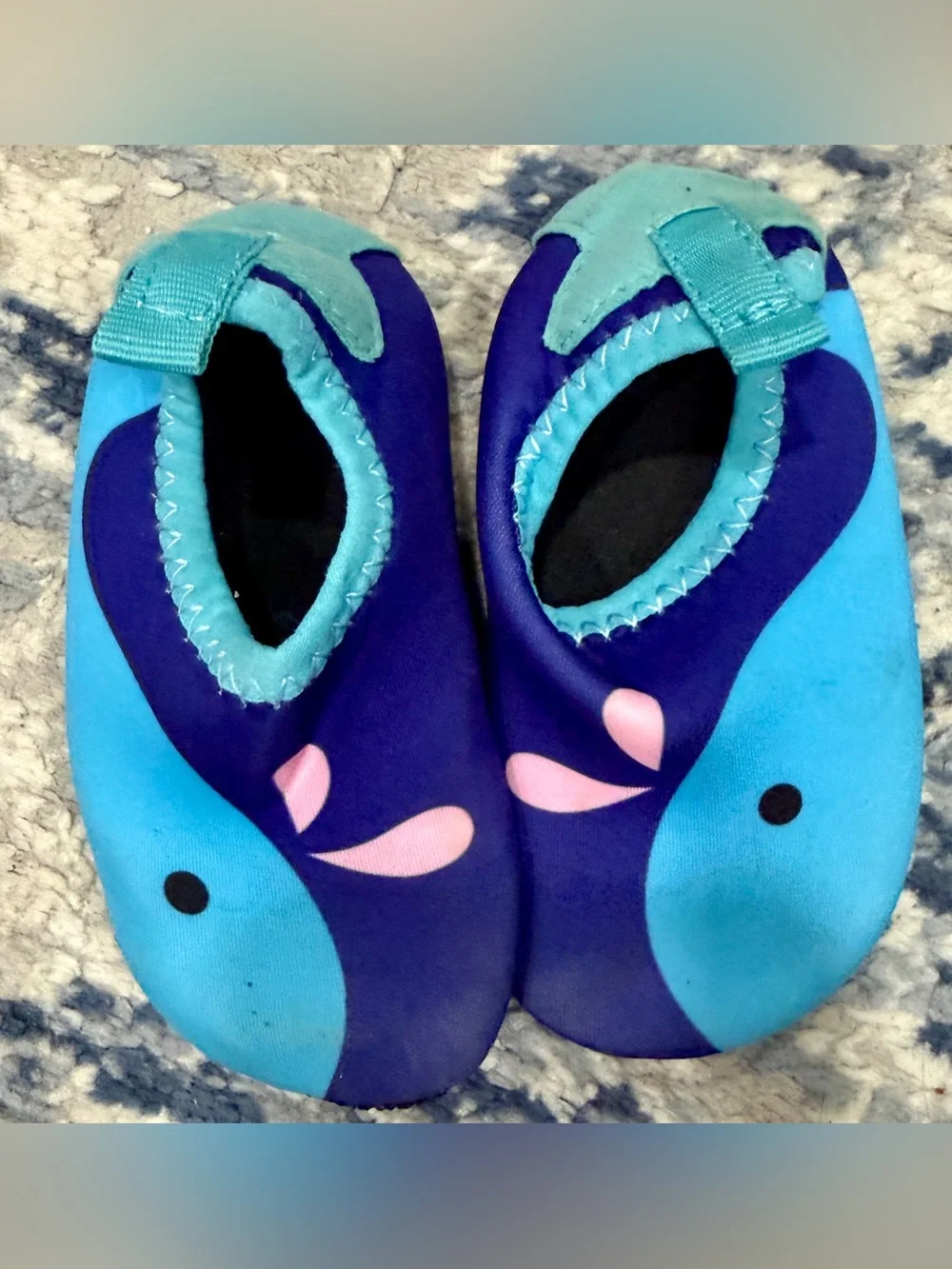 Kids Blue Aqua Slip-On Water Shoes with Pink Details